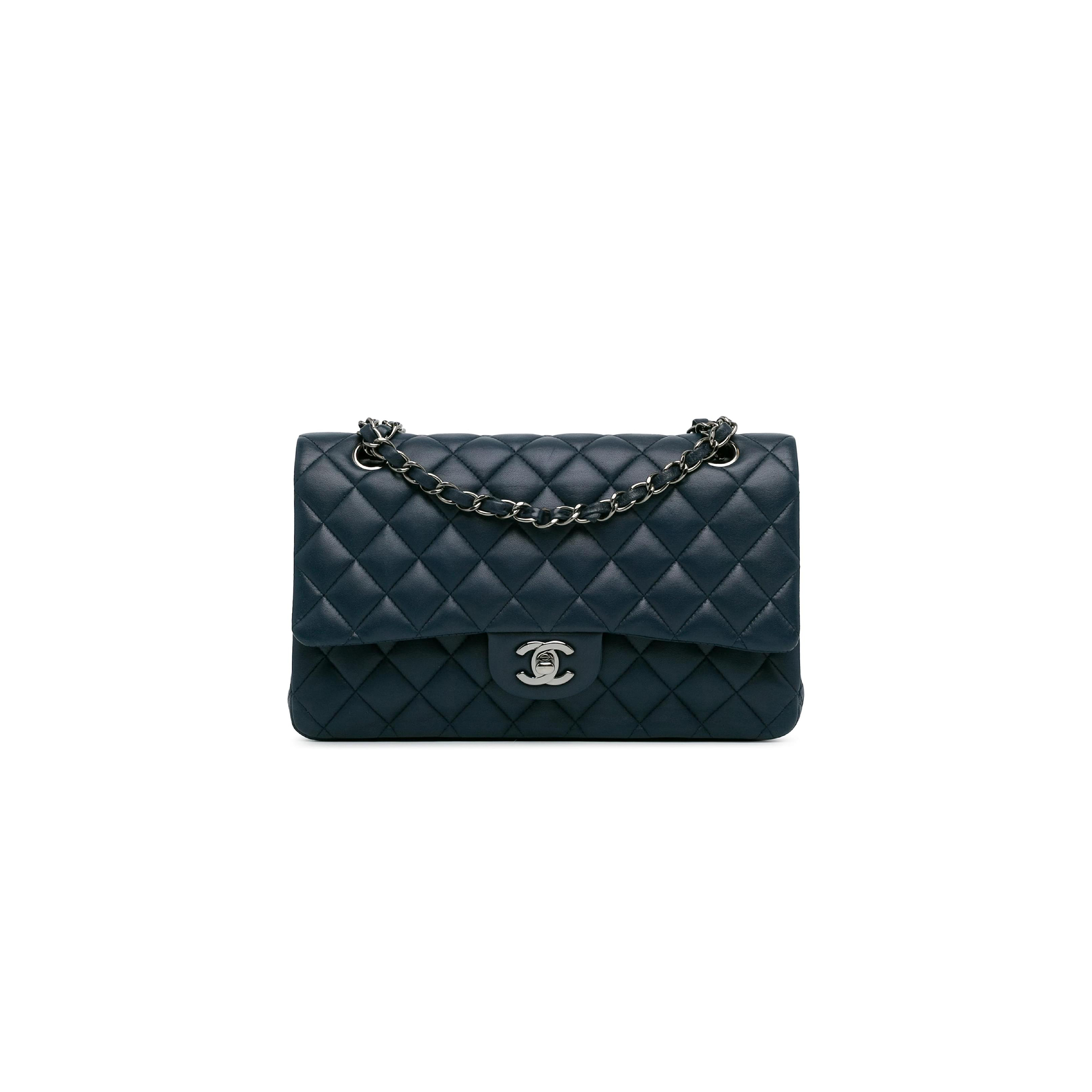 CHANEL MASTER BLUE MEDIUM CLASSIC LAMBSKIN DOUBLE FLAP BAG A01112 (25*15*6cm)